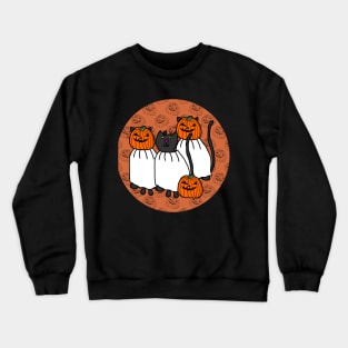 Horror Cats in Halloween Pumpkin Head Costumes Crewneck Sweatshirt